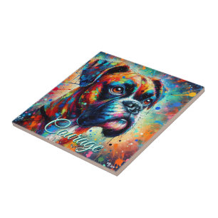 Azulejo Colorido Pop Art Boxer Perro Perros Azules Verde a