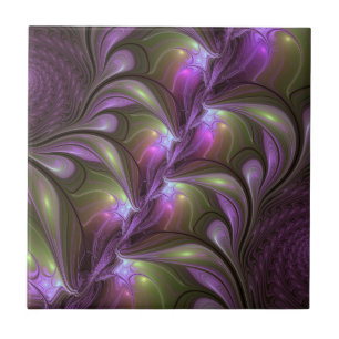 Azulejo Colorido Resumen Violeta Púrpura Khaki Arte Fracta