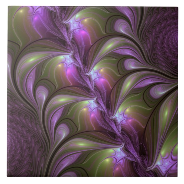 Azulejo Colorido Resumen Violeta Púrpura Khaki Arte Fracta (Frente)