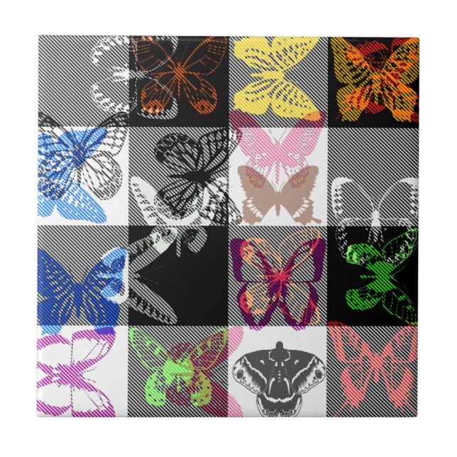 Azulejo Colourful Butterfly Plaid Tartan Check Design  (Frente)