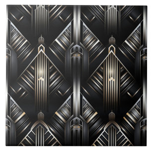 Azulejo Columnas y diamantes Art Déco de color gris plata