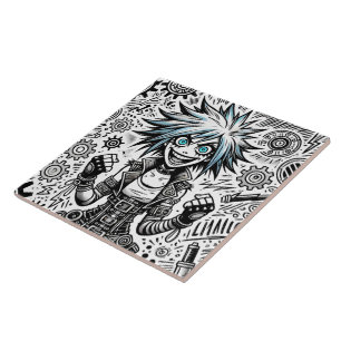 Azulejo cómic anime alegre arte original blu_eyes black_a