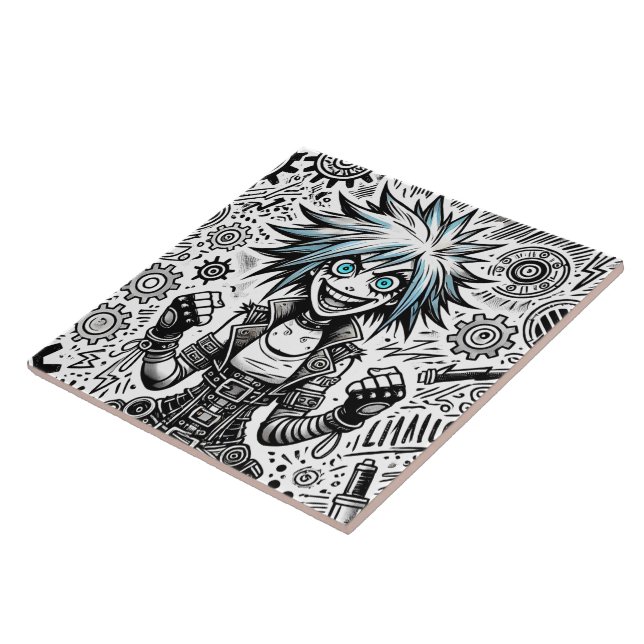 Azulejo cómic anime alegre arte original blu_eyes black_a (Lado)