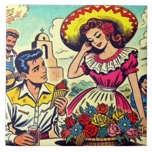 Azulejo Comic De Pareja De Amor Retro