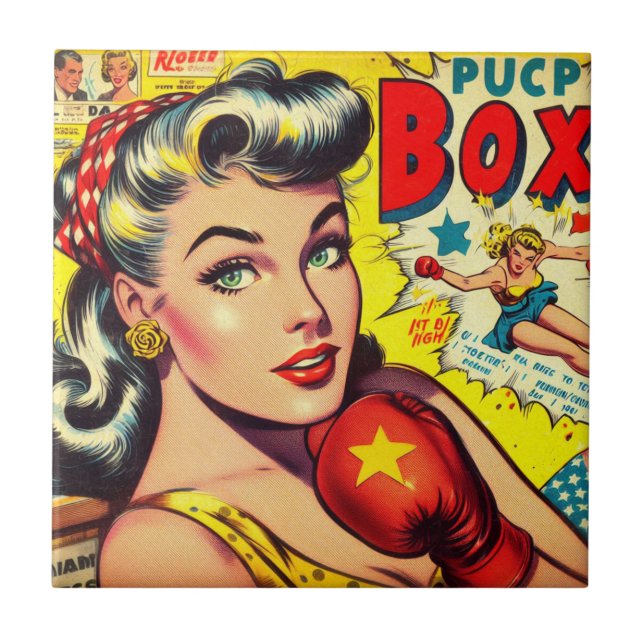 Azulejo Comics de Chicas de boxeo retro (Frente)
