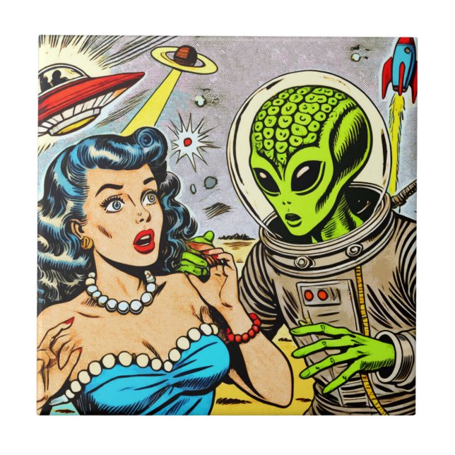 Azulejo Cómics de ciencia ficción retro para extranjeros (Frente)
