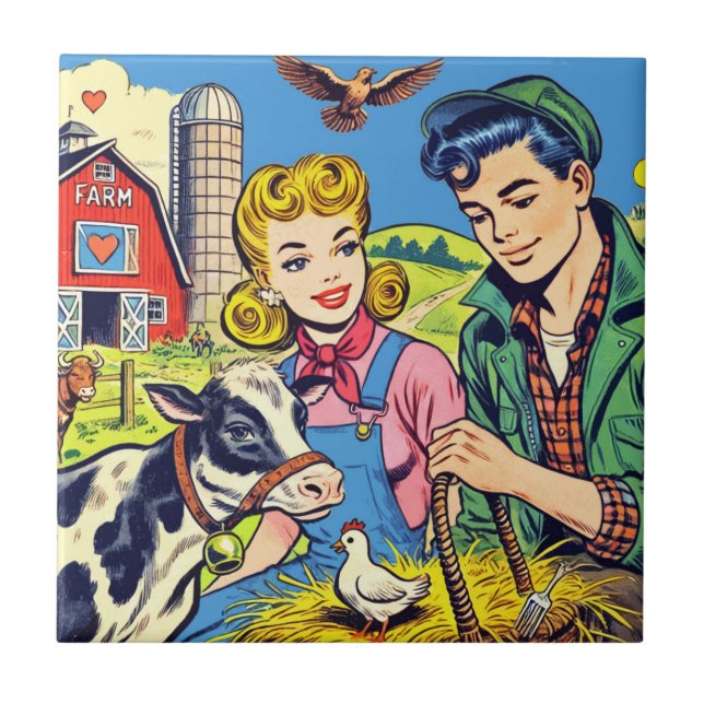 Azulejo Comics de la granja retro (Frente)