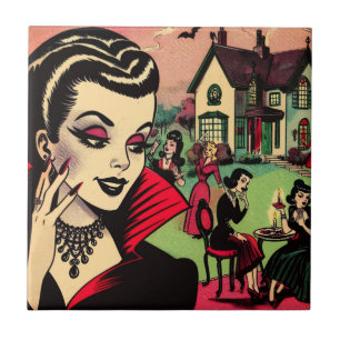 Azulejo Cómics de mujeres con vampiros de Gótico retro