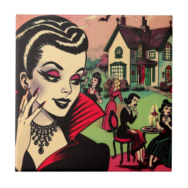 Azulejo Cómics de mujeres con vampiros de Gótico retro (Frente)