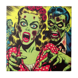 Azulejo Comics retro de parejas zombi