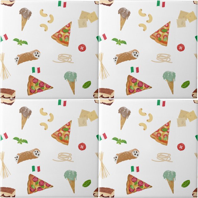 Azulejo Comida Italiana Pizza Pasta Tiramisu Cocina (Italian Food Pizza Pasta Tiramisu Kitchen Ceramic Tile)