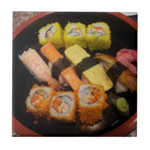 Azulejo Comida Japonesa Cruda Deliciosa Sirviendo Sushi