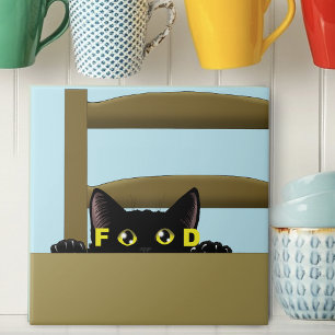 Azulejo Comida para gatos negros Gato hambriento divertido