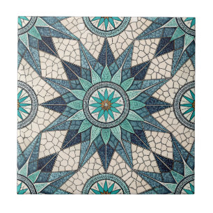 Azulejo Compás de mosaico de vidrio tintado índigo teal –