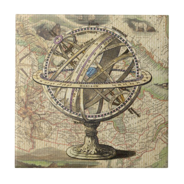 Azulejo Compás y mapa náuticos del vintage (Frente)