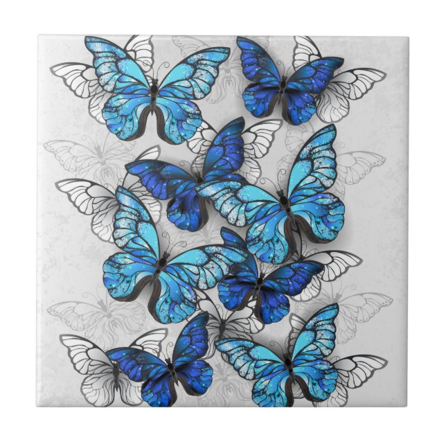Azulejo Composición de las mariposas blancas y azules (Frente)