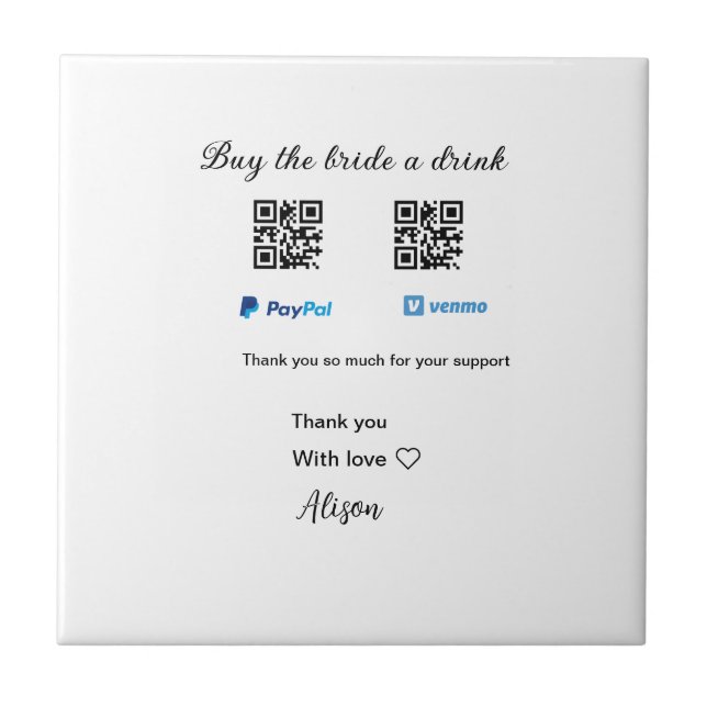 Azulejo Compra a la novia una donación de bebidas QR Venmo (Frente)
