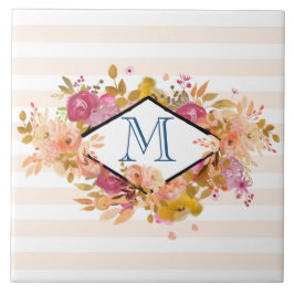 Azulejo Comprimido floral rosado con marco de diamante