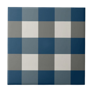 Azulejo Comprobación de búfalo blanco gris azul