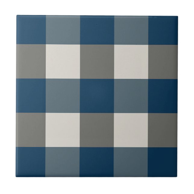 Azulejo Comprobación de búfalo blanco gris azul (Frente)