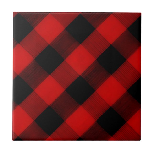 Azulejo Comprobación de búfalo de papel rojo y negro (Frente)