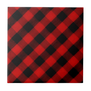 Azulejo Comprobación de búfalo de papel rojo y negro