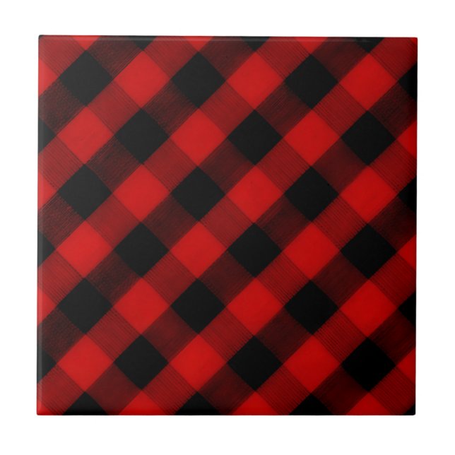Azulejo Comprobación de búfalo de papel rojo y negro (Frente)