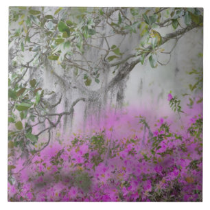 Azulejo Compuesto digital de azaleas y árbol de magnolia