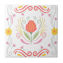 Azulejo con acento floral rosa