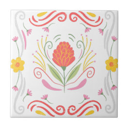 Azulejo con acento floral rosa