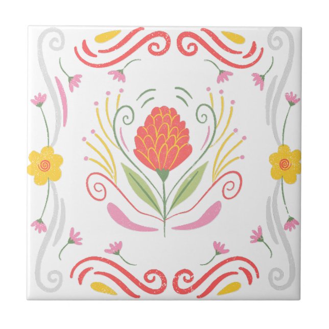 Azulejo con acento floral rosa (Frente)