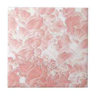 Azulejo con patrón floral rosa, melocotón y blanco