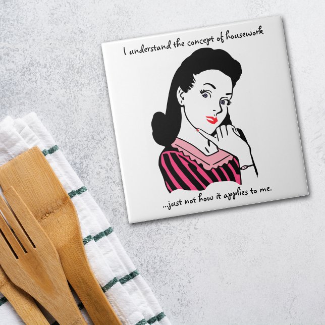 Azulejo Concepto de trabajo doméstico mujer retro divertid (Subido por el creador)