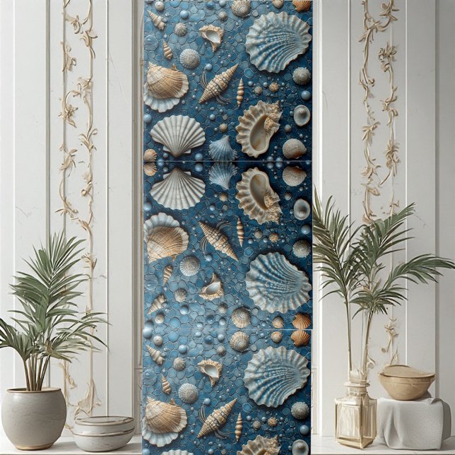 Azulejo Concha de mar Pez acuático Molusco submarino Arte  (Seashell Aquatic Fish Underwater Mollusk Ocean Art Ceramic Tile)