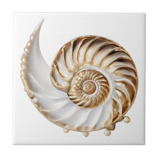 Azulejo Concha de nautilus perla 3D lustre dorado océano n