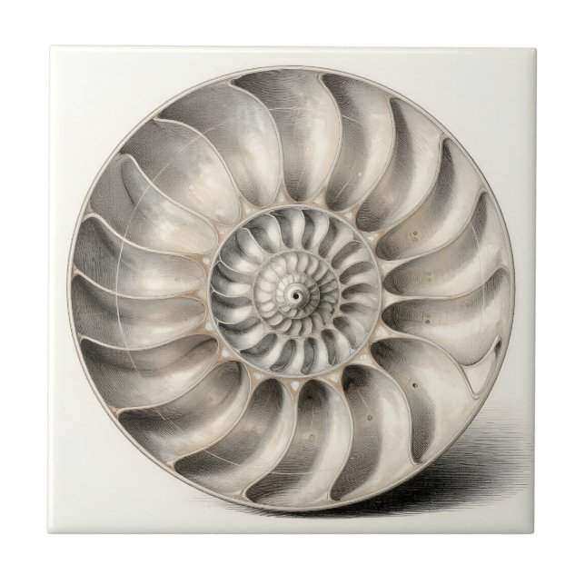 Azulejo Concha Espiral Geométrica Nautilus Metálico (Frente)