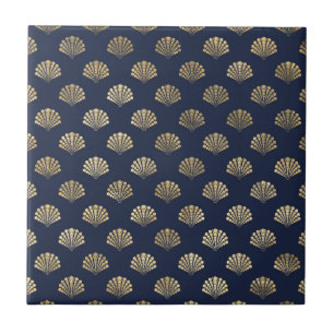 Azulejo Conchas de mar de oro elegantes patrón continuo az