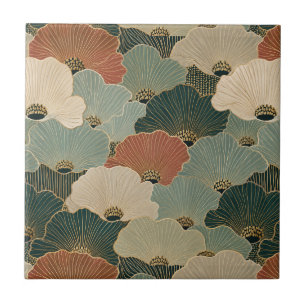 Azulejo Conchas de vieira art déco Terracota azul marino t