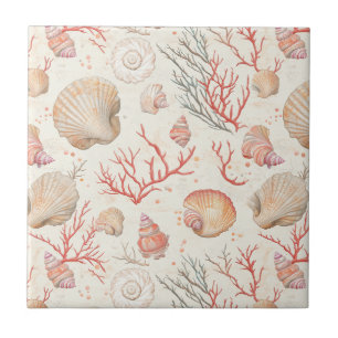 Azulejo Conchas Marinas y Ramas de Coral Elegantes