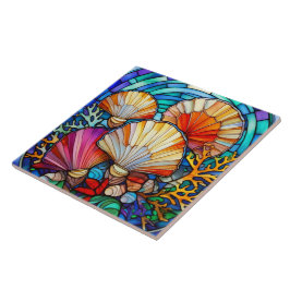 Azulejo conchas submarinas y corales de vidrio manchado