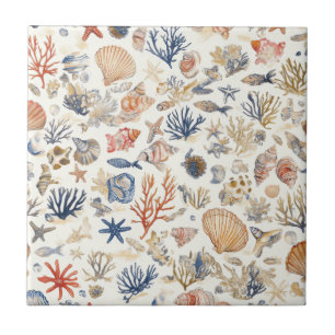Azulejo Conchas Tropicales y Motivo de Arrecife de Coral