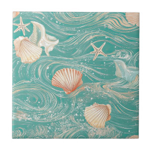 Azulejo Conchas y olas del océano Patrón (10)