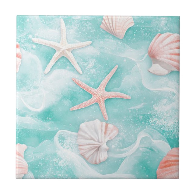 Azulejo Conchas y Patrón de Olas del Océano (1) (Frente)
