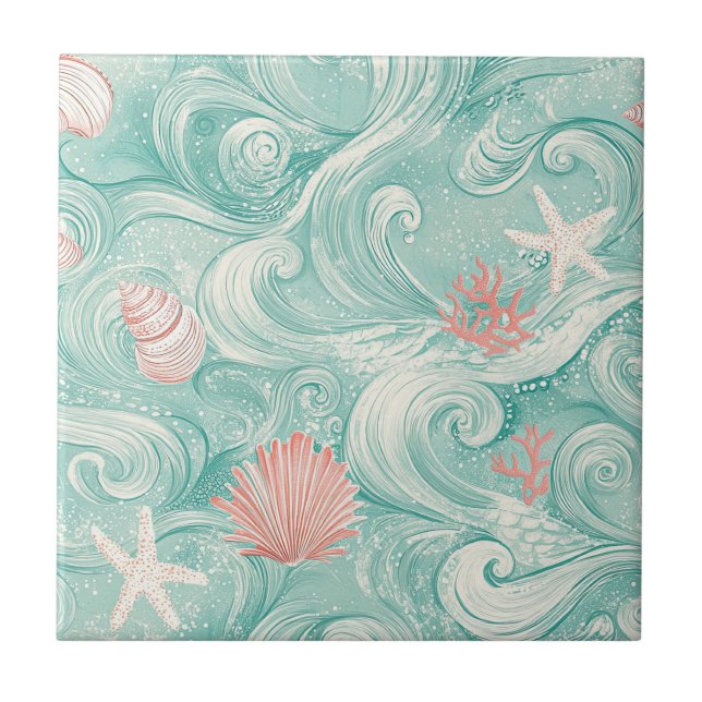 Azulejo Conchas y Patrón de Olas del Océano (3) (Frente)