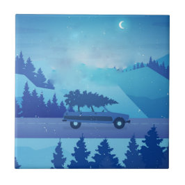 Azulejo Conducción por la carretera con un árbol de navida