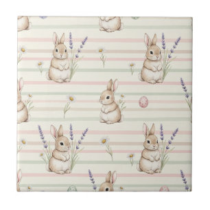Azulejo Conejito de Pascua con Patrón Pastel de Primavera