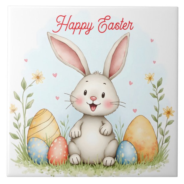 Azulejo Conejito de Pascua y huevos Colección de moda (Frente)
