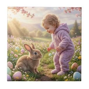 Azulejo Conejito de Pascua y niño