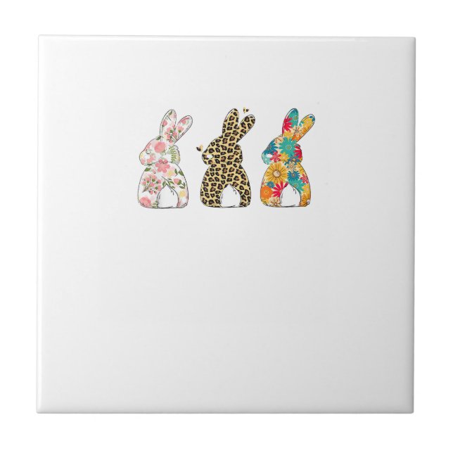 Azulejo Conejitos de Pascua Lindos Leopardo Bunny y Flor B (Frente)