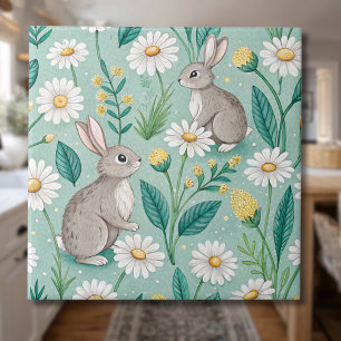 Azulejo Conejitos Lindos Sentados Entre Margaritas Blancas